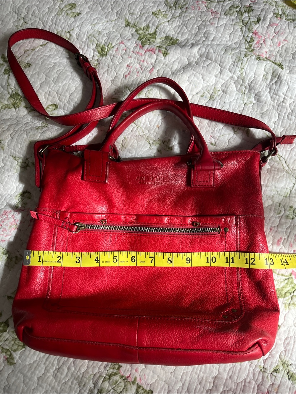 American Leather Co. Red Leather Shoulder Bag with Front Zip Pocket - Picture 7 of 16